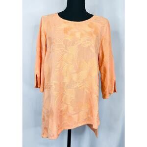 Womens Soft Surroundings Size S Cecile Floral Embroidered Tunic Top Peach Flowy